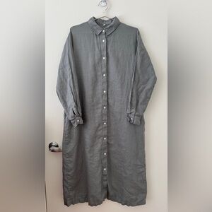 Muji long sleeves linen dress gray size M